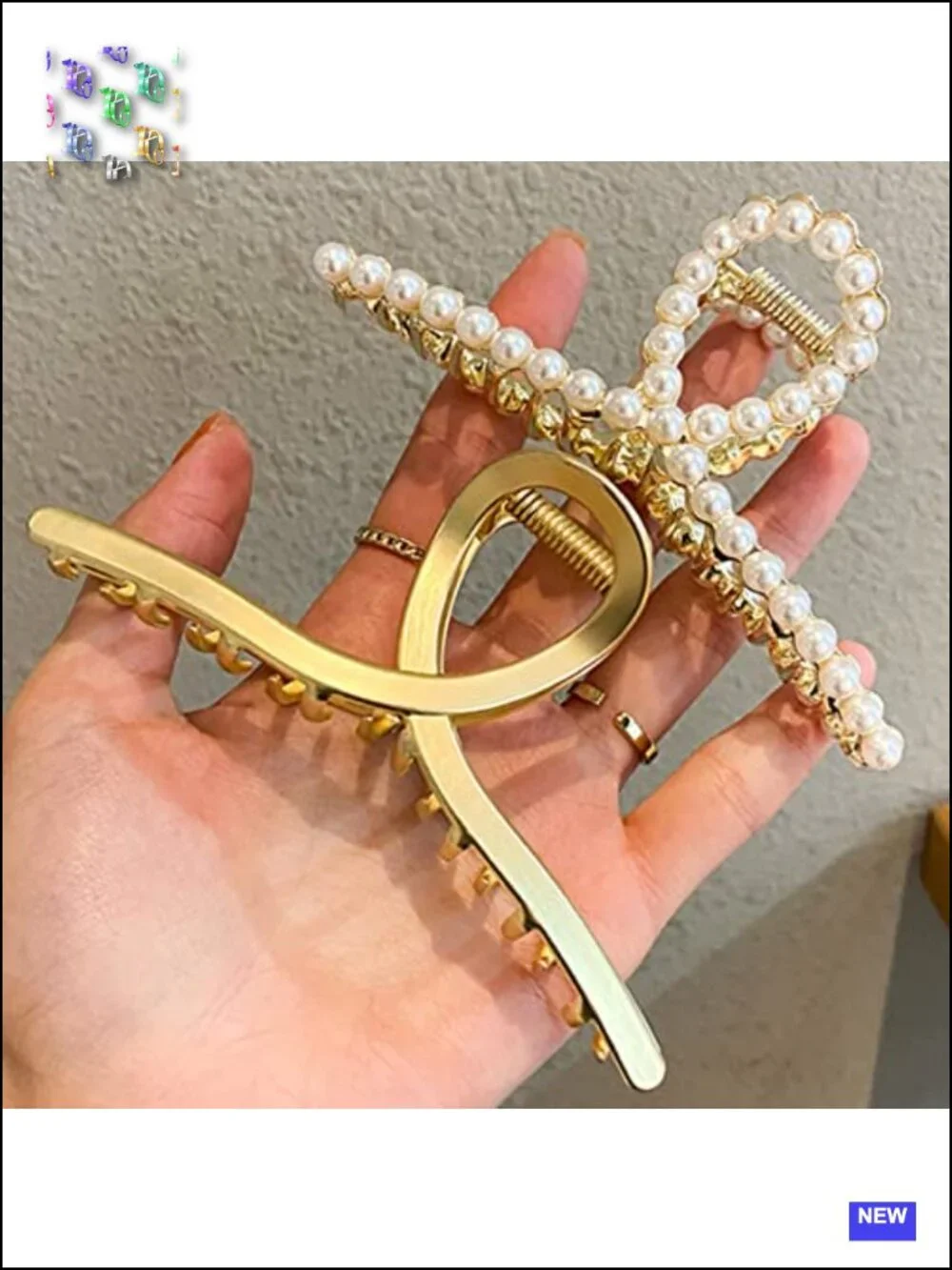 Large Metal Hair Claw with Pearls 4.3 Inch Non-Slip Hair Clips Strong Crab